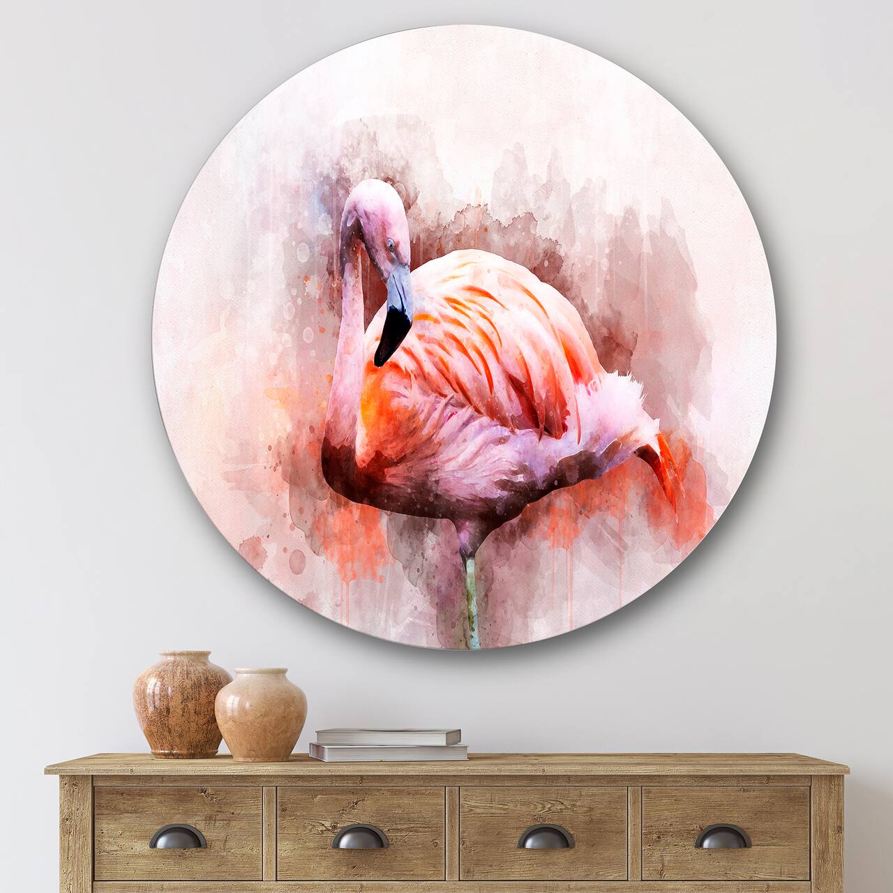 Designart - Portrait of Pink Flamingo III - Farmhouse Metal Circle Wall Art